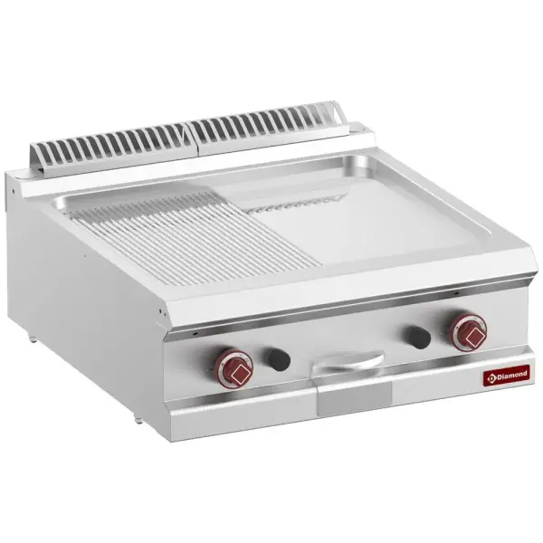Braadplaat op gas, 1/2 ger. 1/2 vlak, hard verchroomde , mod. 1/1 -Top- - Main Image