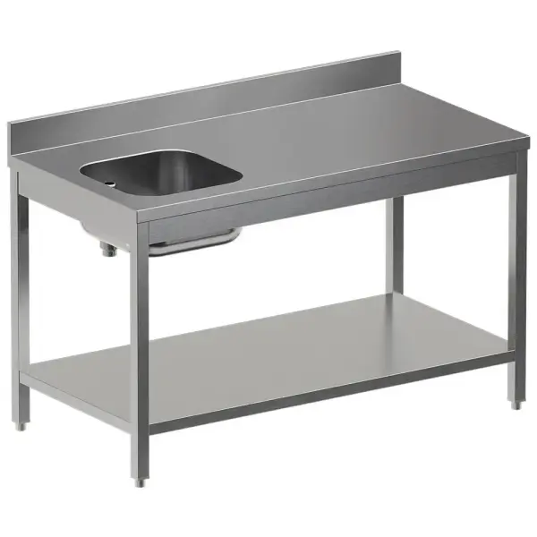 Chef-tafel met onderblad, spoelbak links + achteropstand - Main Image