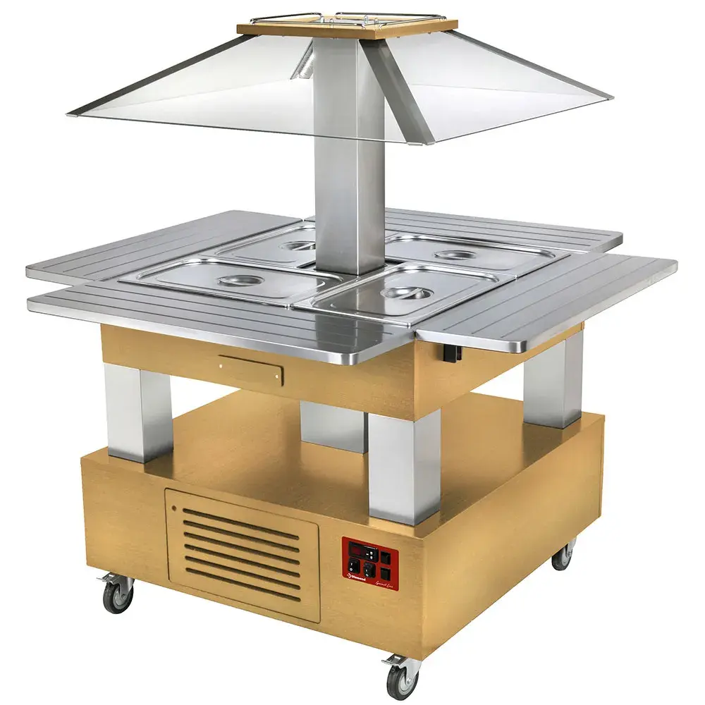 Eiland bain-marie warm buffet, gemotoriseerd koepel 4x GN 1/1-150 (licht hout) - Main Image