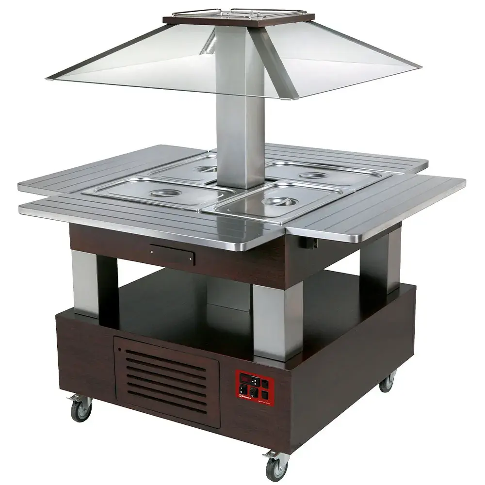 Eiland Buffet - Salad bar, gekoeld, gemotoriseerd koepel 4x GN 1/1-150 (Wengé hout) - Main Image