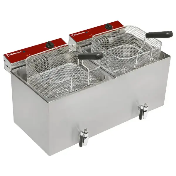 Elektrische friteuse tafelmodel 2x 12 liter + aftapkraan - Main Image