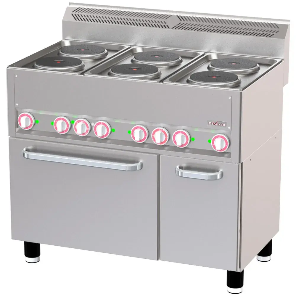 Fornuis met 6 elektrische kookplaten op conventieoven GN1/1 en neutrale kast - Main Image