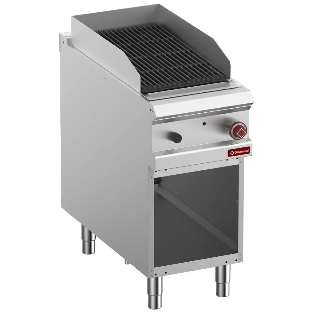 Gaslavasteengrill, 1/2 module , 2-zijdig gietijzeren rooster, open kast - Main Image