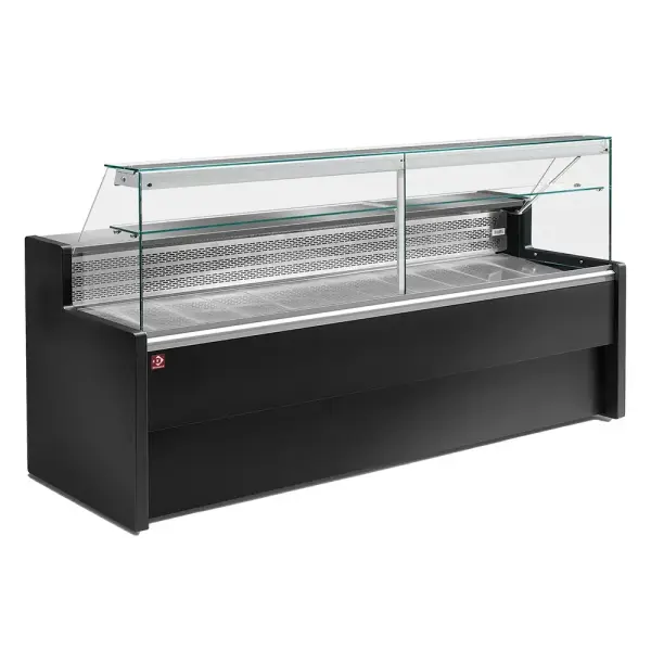 Gekoelde vitrinetoonbank met rechte ruit 90°, met reserve - ZWART - Main Image