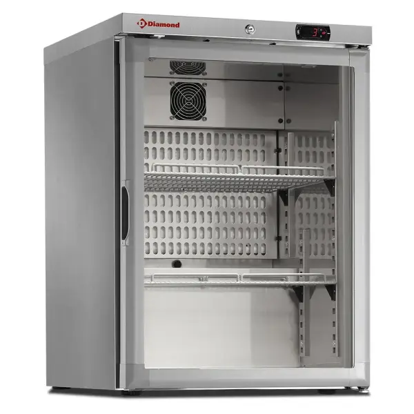 Geventileerde koelkast, glazen deur, 150 liter. R.V.S. - Main Image