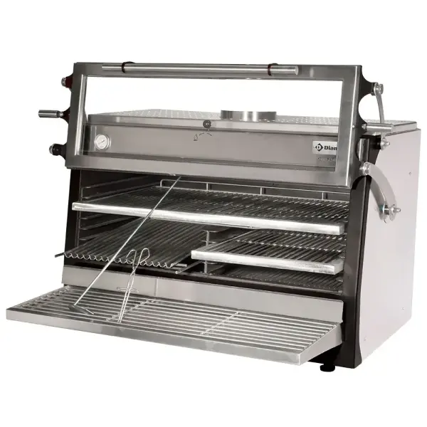 Houtskooloven-BBQ, GN 2/1 + GN1/1 (120 Kg/h)- Hefbare deur/Roestvrij staal - Main Image