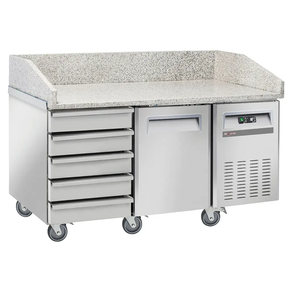Koeltafel voor pizzeria, 1 deur EN 600x400, 5 neutrale laden EN 600x400, op wielen, 2 met remmen - Main Image