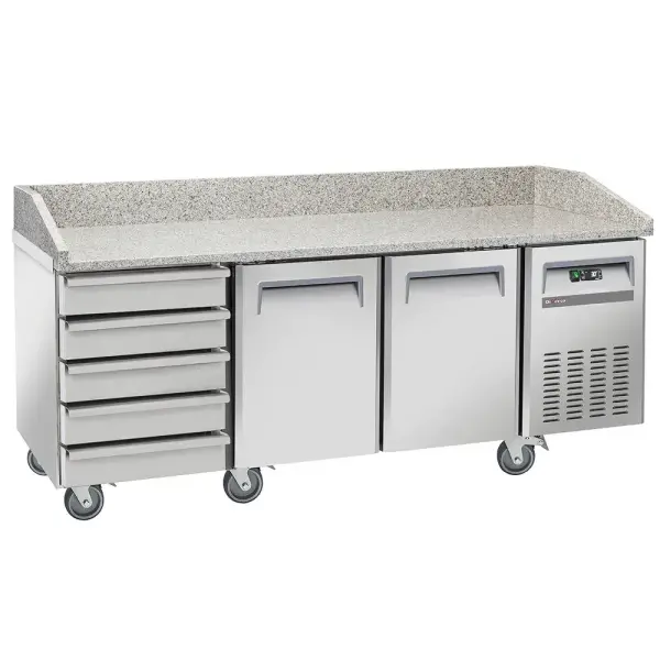 Koeltafel voor pizzeria, 2 deuren EN 600x400, 5 neutrale laden EN 600x400, op wielen, 2 met remmen - Main Image