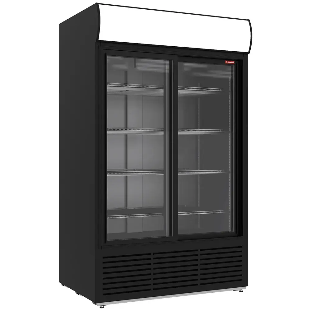 Positieve gekoelde vitrine 1230 liter, lichtbak, 2 schuifdeuren - ZWART - Main Image