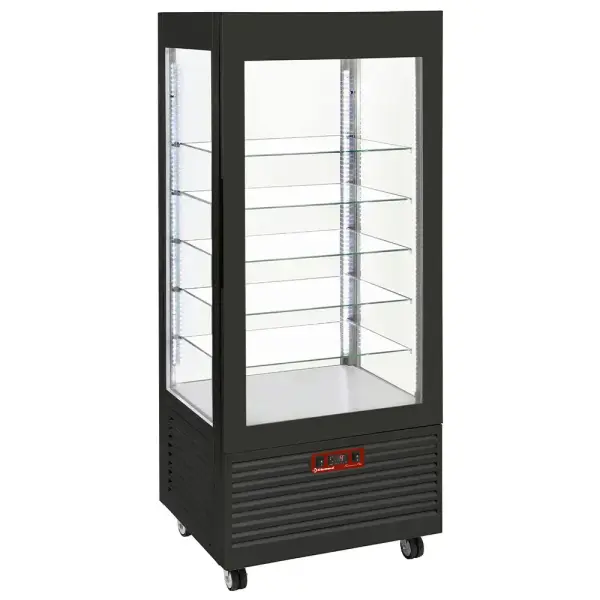 Vitrine 4 zijden T° negatief, 5 niveaus in glas, geventil, 480 Lit., ZWART - Main Image