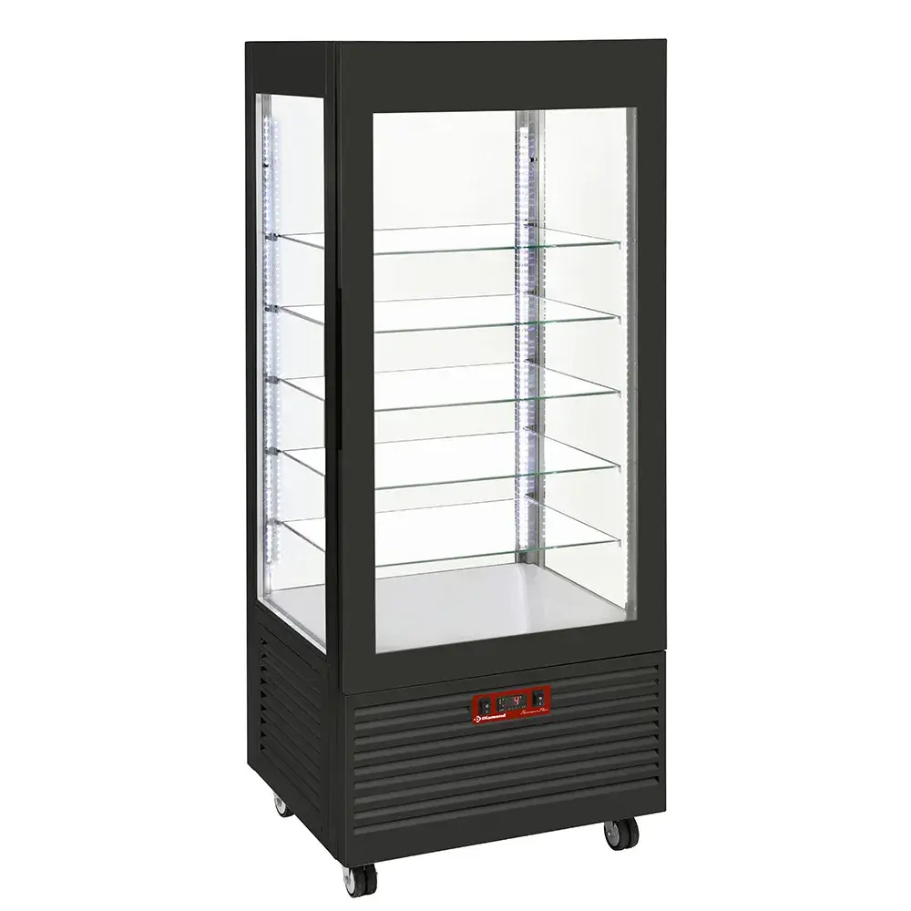 Vitrine 4 zijden T° positief, 5 niveaus in glas, geventileerd, 480 Lit., ZWART - Main Image