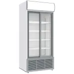 Vitrinekast positieve geventileerd, 783 liter, 2 schuifdeuren, met lichtbak, WIT - Main Image