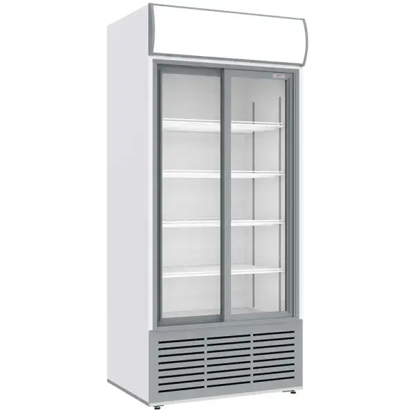 Vitrinekast positieve geventileerd, 783 liter, 2 schuifdeuren, met lichtbak, WIT - Main Image