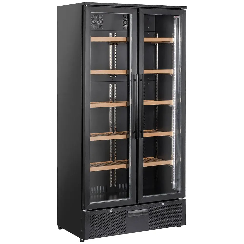 Wijnkast vitrine, dubbele deur, 460 liter, 1 temperatuur - ZWART - Main Image